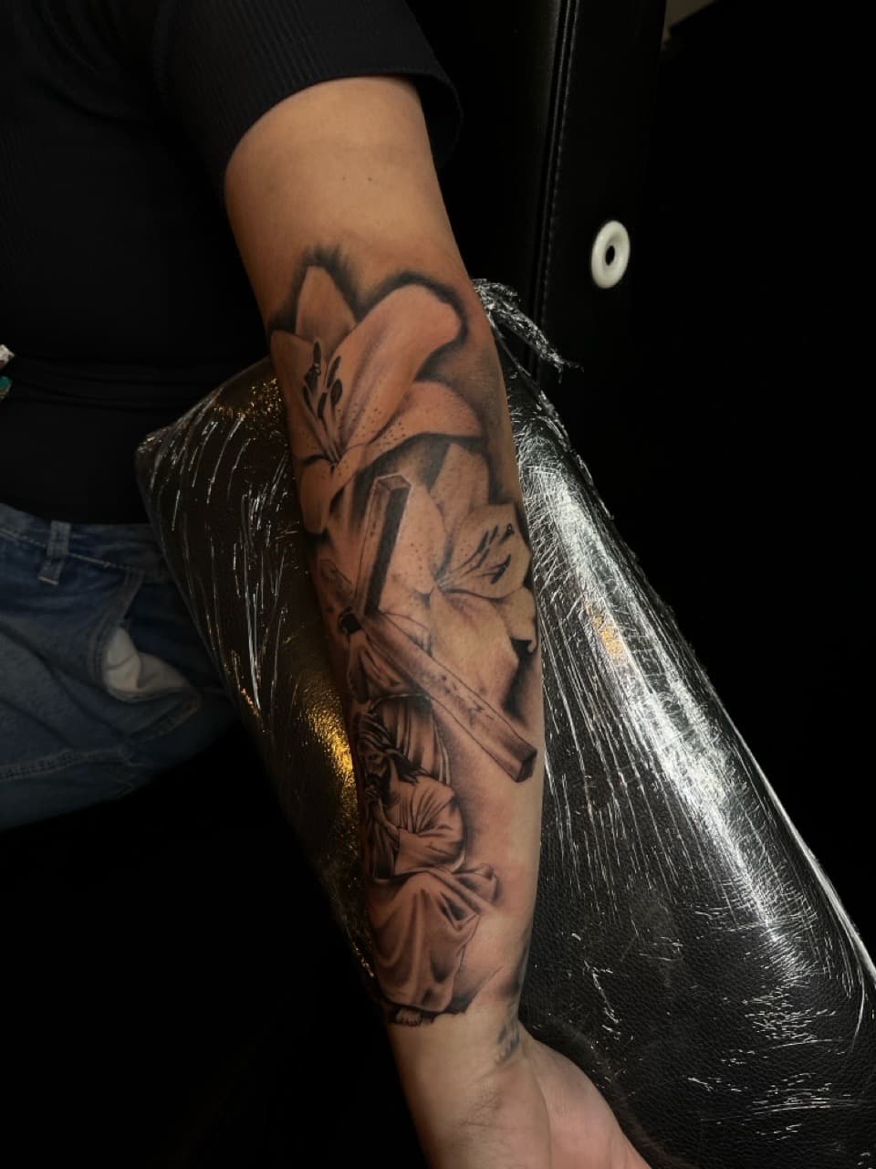 Black & Grey + Floral lily tattoo on Forearm by Zay_Inkz on TattMe