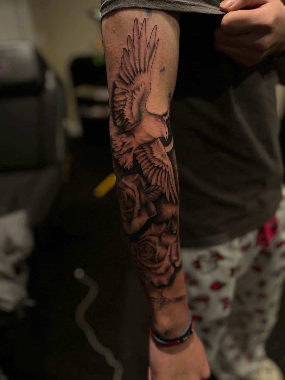 Black & Grey + Realism dove tattoo on Half Sleeve by Zay_Inkz on TattMe