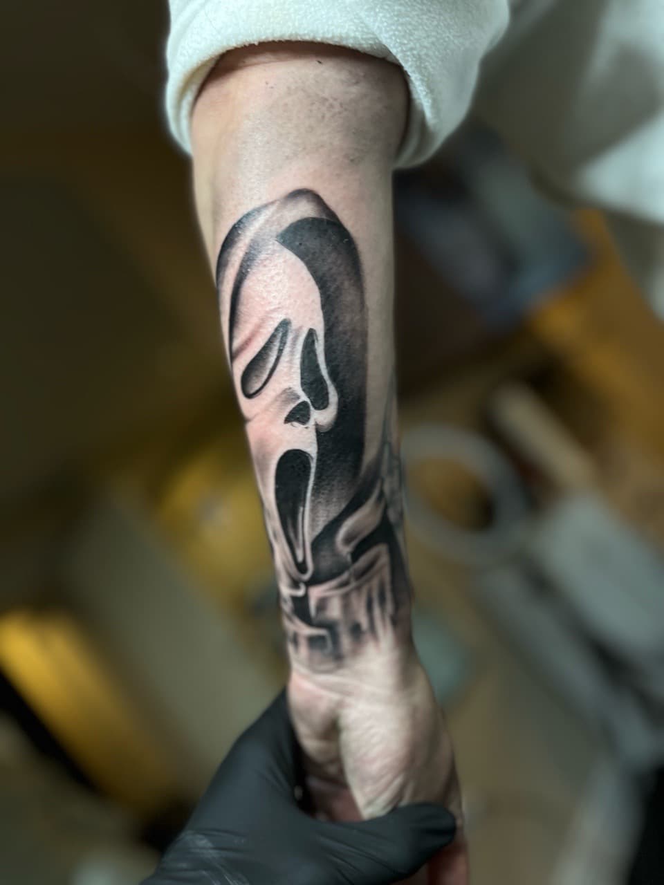 Black & Grey + Illustrative ghostface tattoo on Forearm by Zay_Inkz on TattMe