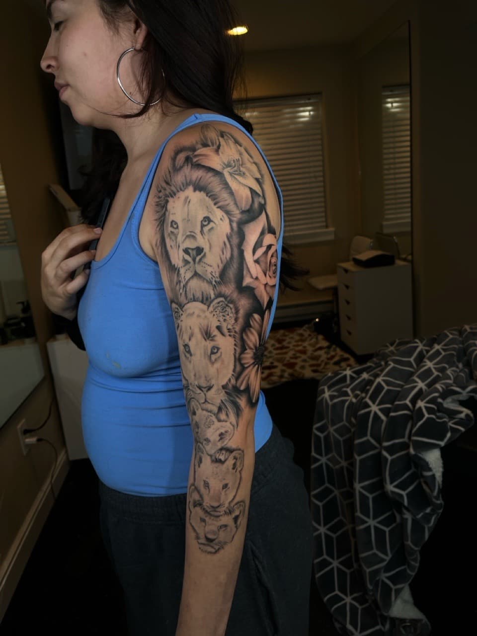 Black & Grey + Realism lion tattoo on Full Sleeve by Zay_Inkz on TattMe