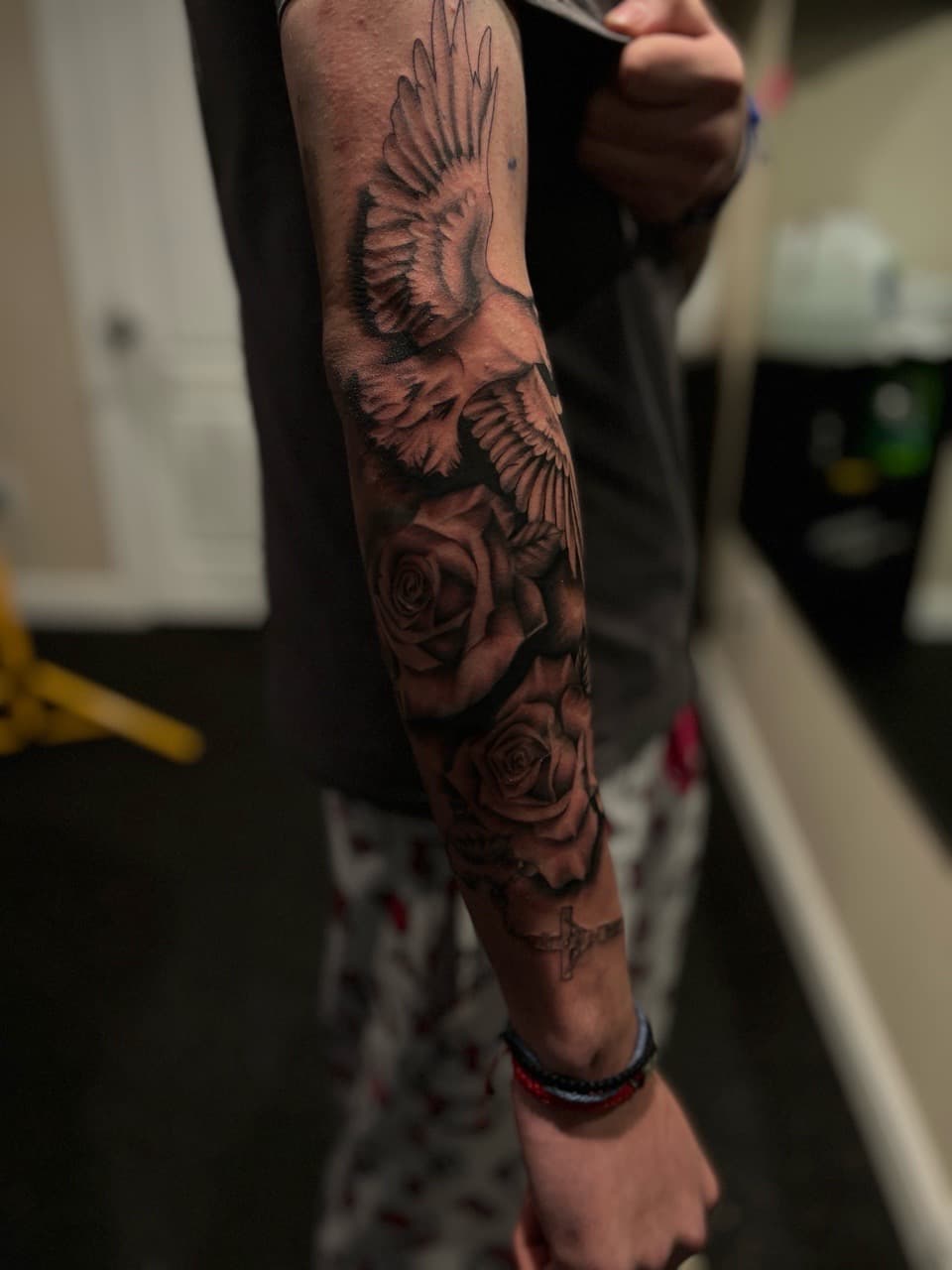 Black & Grey + Realism dove tattoo on Half Sleeve by Zay_Inkz on TattMe
