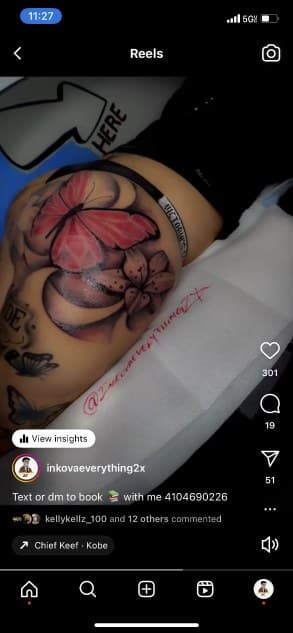 Color + Floral butterfly tattoo on Hip by Torian_Benns on TattMe