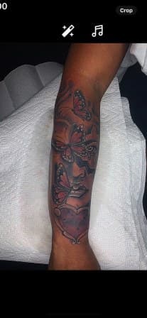 Black & Grey + Illustrative butterflies tattoo on Forearm by Torian_Benns on TattMe
