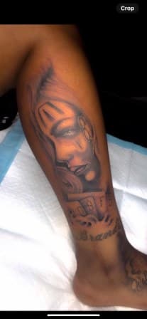 Black & Grey + Realism woman tattoo on Calf by Torian_Benns on TattMe