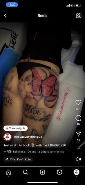 Color + Illustrative butterfly tattoo on Buttocks by Torian_Benns on TattMe
