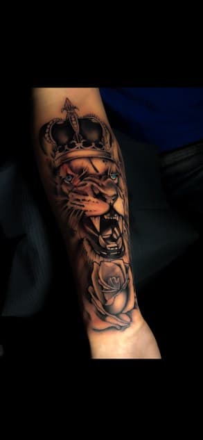 Black & Grey + Realism lion tattoo on Forearm by Torian_Benns on TattMe