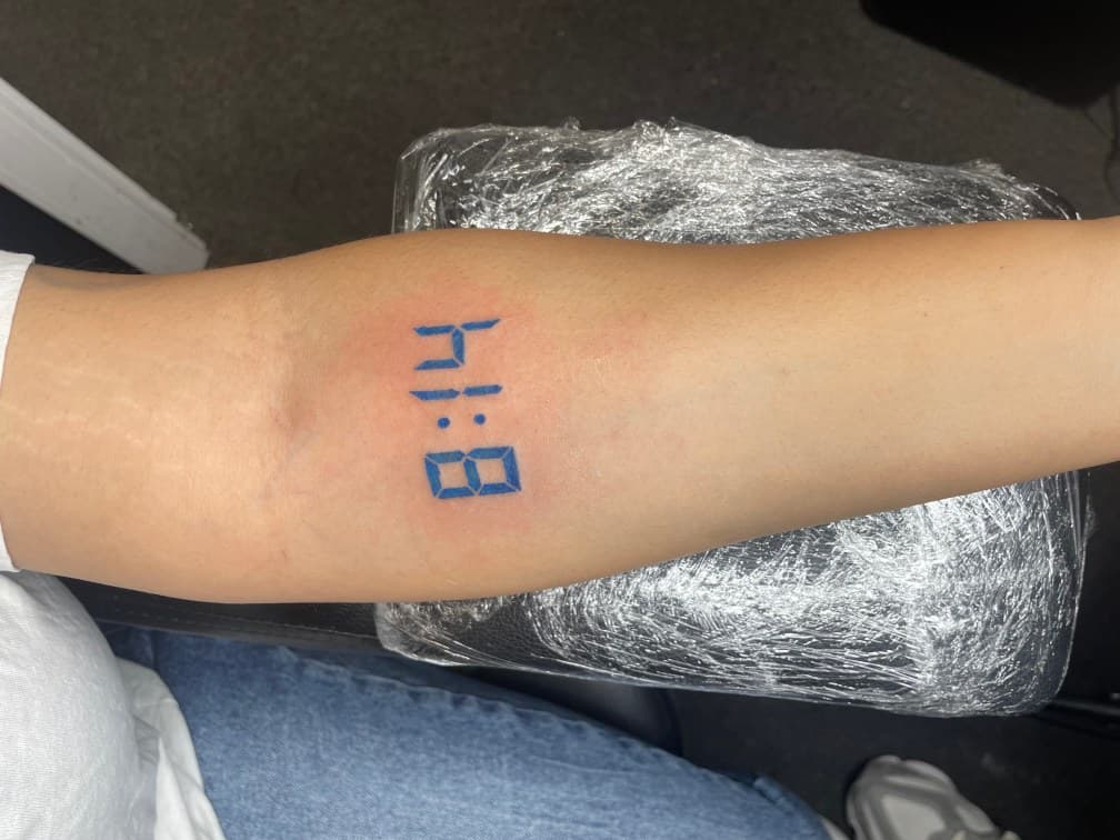 Minimalist + Color digital clock tattoo on Forearm by Torian_Benns on TattMe