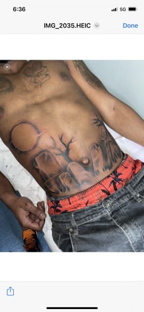 Black & Grey + Negative Space graveyard tattoo on Stomach by Torian_Benns on TattMe