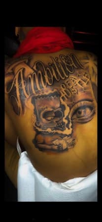 Black & Grey + Lettering ambition tattoo on Upper Back by Torian_Benns on TattMe