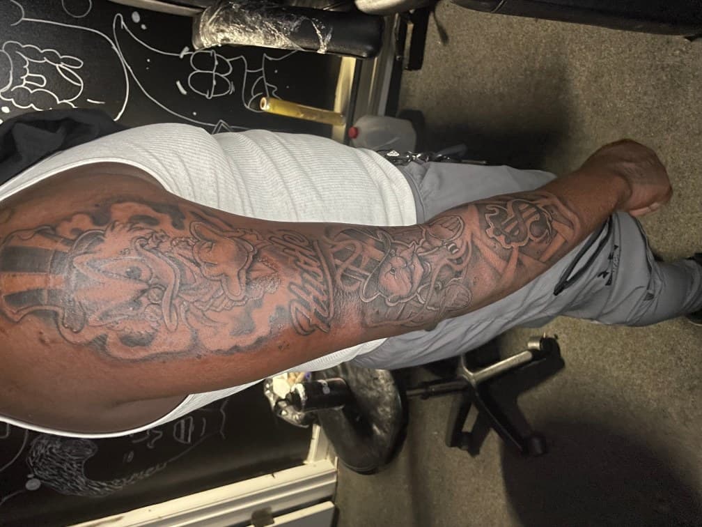 Black & Grey + Illustrative scrooge mcduck tattoo on Full Sleeve by Torian_Benns on TattMe