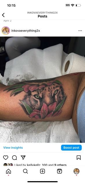 Realism + Color tiger tattoo on Upper Arm by Torian_Benns on TattMe
