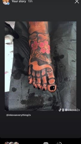 Black-work + Floral flowers tattoo on Foot by Torian_Benns on TattMe