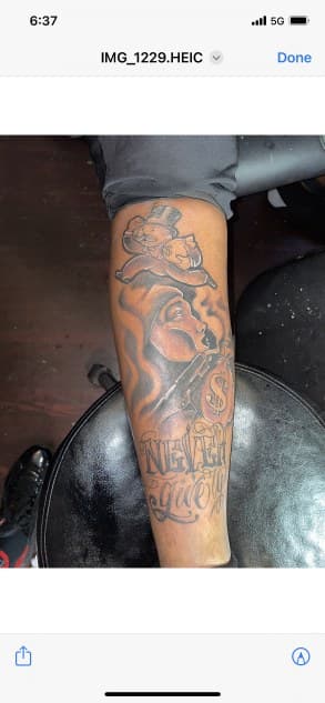 Black & Grey + Illustrative monopoly man tattoo on Calf by Torian_Benns on TattMe