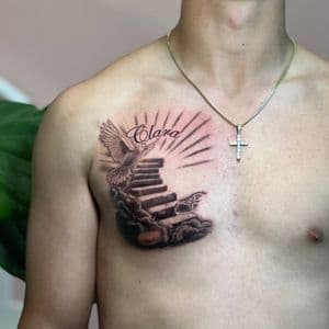 Black & Grey dove tattoo on Chest by cozinks on TattMe