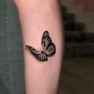 Black & Grey Butterfly tattoo on Calf by cozinks on TattMe