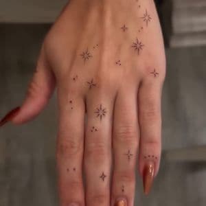 Fine Line + Minimalist stars tattoo on Hand by cozinks on TattMe