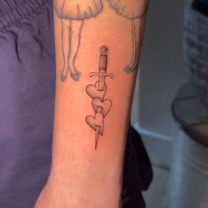 Black & Grey + Fine Line Dagger tattoo on Forearm by cozinks on TattMe