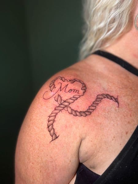 Black & Grey + Lettering rope tattoo on Shoulder by cozinks on TattMe