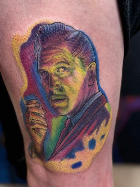 Portrait + Color portrait tattoo on Thigh by Eric_Robinson on TattMe