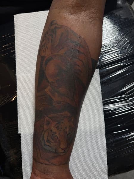 Black & Grey + Realism religious figure tattoo on Forearm by Eric_Robinson on TattMe