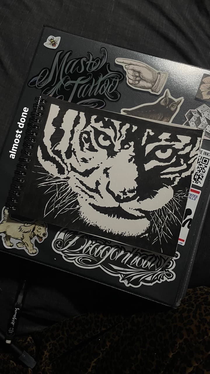 Black-work + Illustrative tiger tattoo by TATSBYLANIE on TattMe