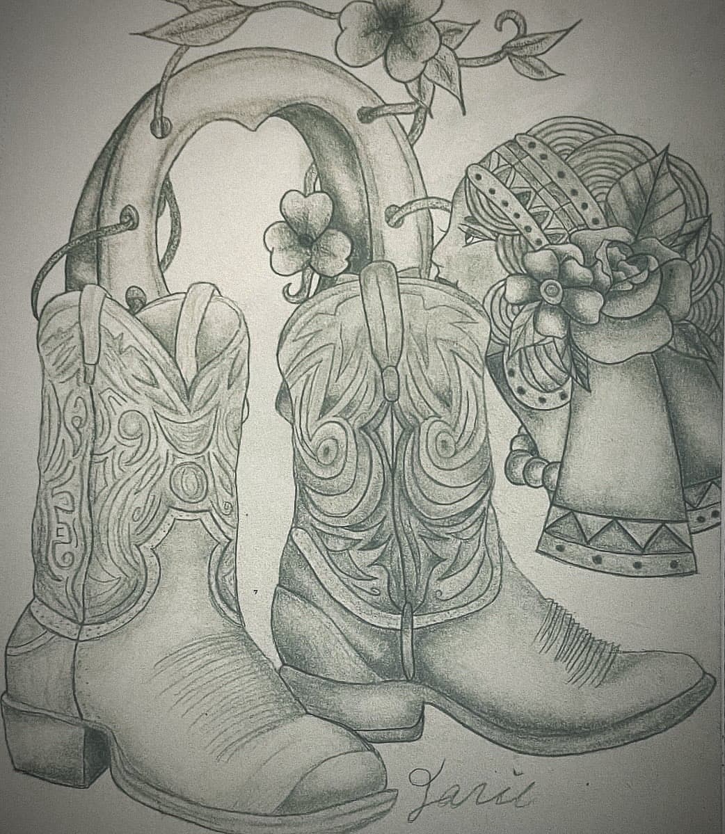 Illustrative + Sketch cowboy boots tattoo by TATSBYLANIE on TattMe