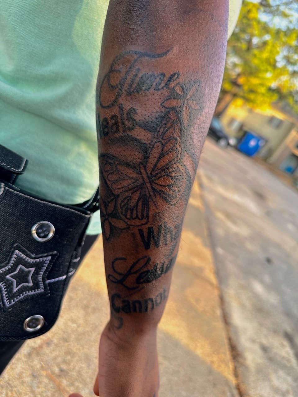 Lettering + Script butterfly tattoo on Forearm by RoxkTouch on TattMe