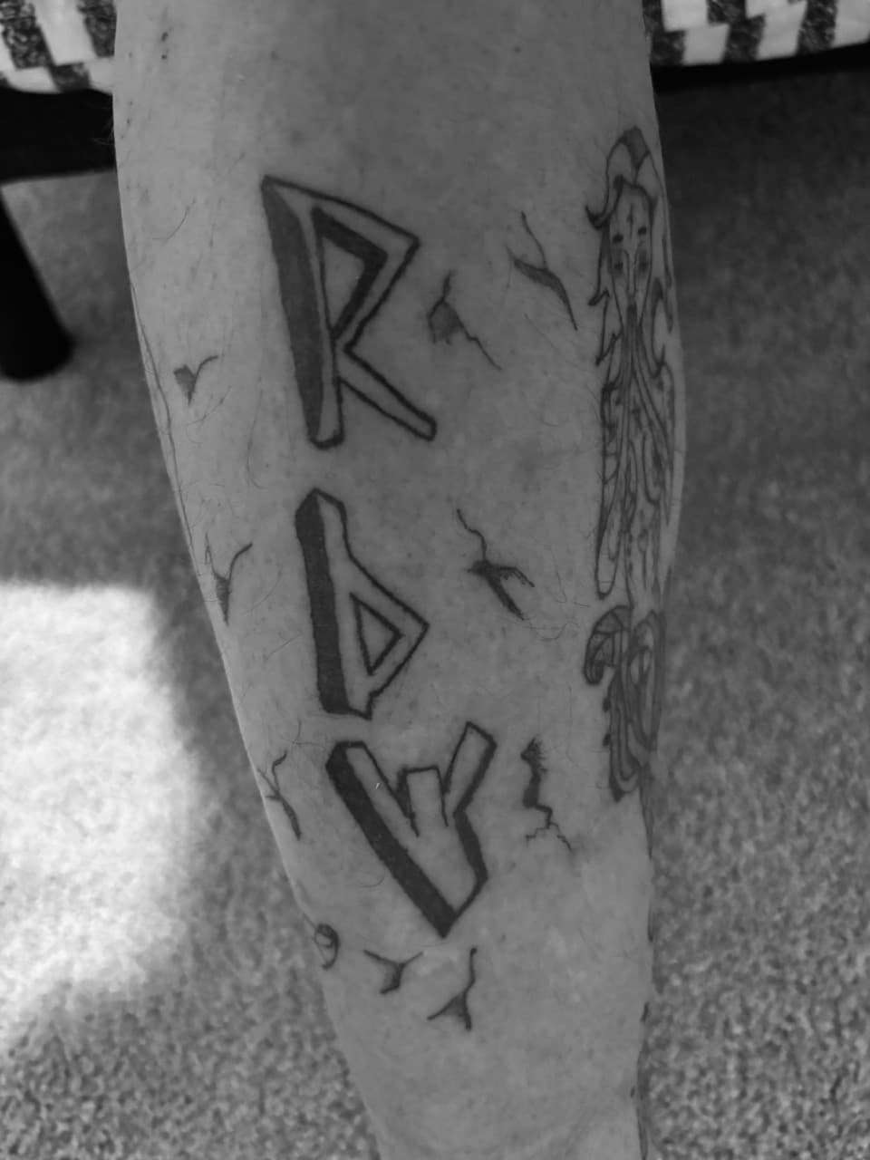 Black & Grey + Illustrative runes tattoo by Cuban_Connection_Tattoo on TattMe