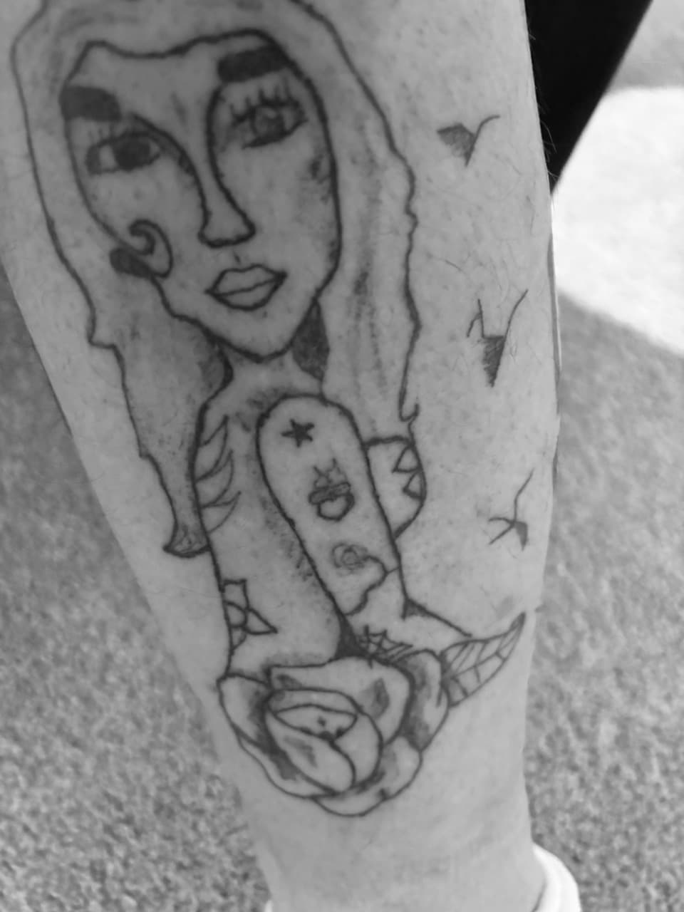 Line-work + Sketch woman tattoo on Calf by Cuban_Connection_Tattoo on TattMe