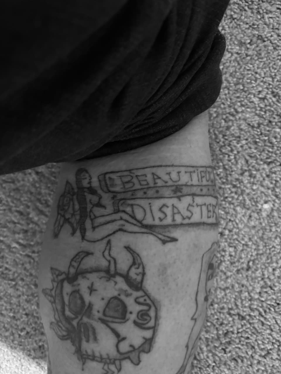 Black & Grey + Lettering banner tattoo on Calf by Cuban_Connection_Tattoo on TattMe