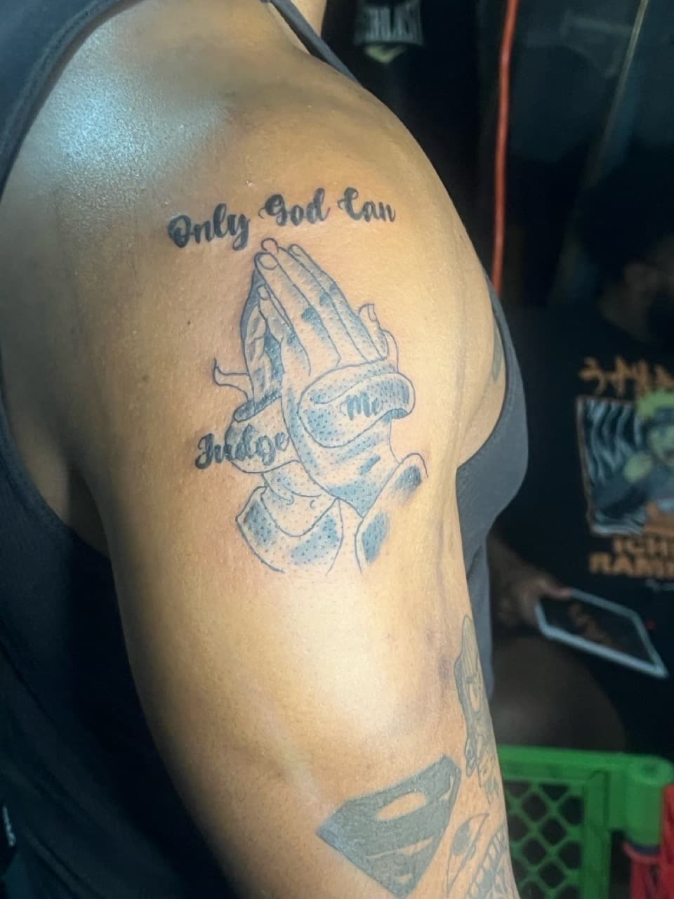 Black & Grey + Realism prayer-hands tattoo on Upper Arm by Twan_Ink on TattMe