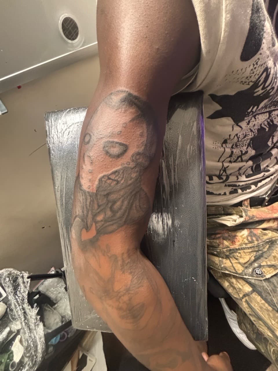 Black & Grey + Horror mask tattoo on Forearm by zatatem on TattMe
