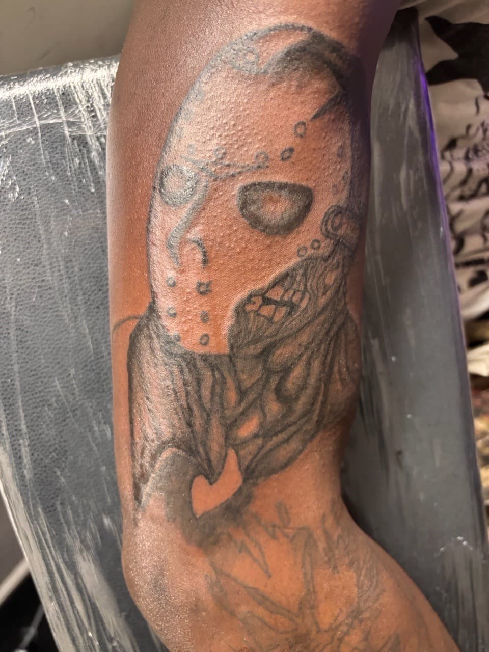 Black & Grey + Horror jason voorhees tattoo on Upper Arm by zatatem on TattMe
