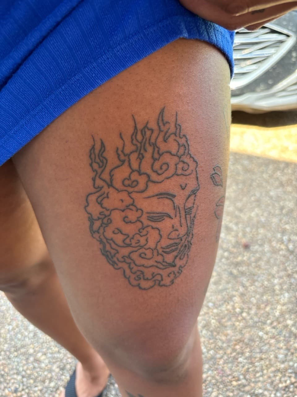 Line-work + Illustrative buddha tattoo on Thigh by Mona_Lisa on TattMe