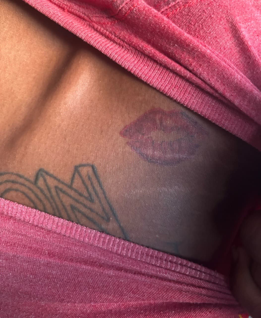 Color + Lettering lips tattoo on Chest by Mona_Lisa on TattMe