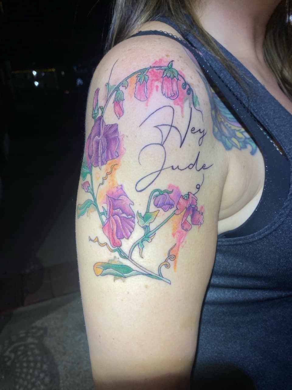 Floral + Watercolor flowers tattoo on Upper Arm by Zoe_Bates on TattMe