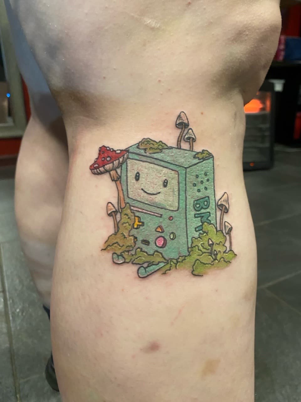 Cartoon + Color bmo tattoo on Thigh by Zoe_Bates on TattMe