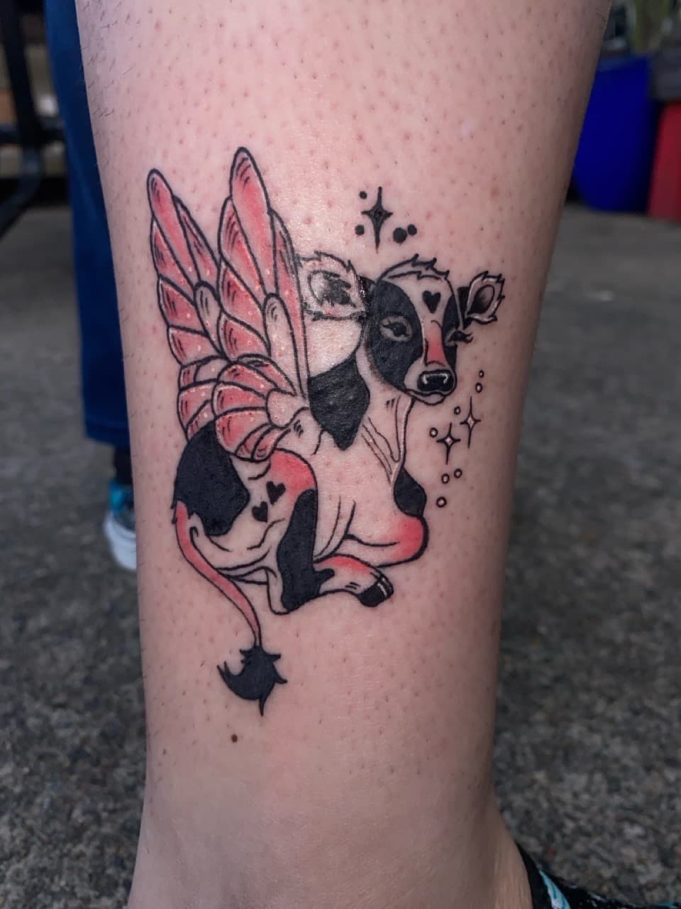 Illustrative + Cartoon calf tattoo on Calf by Zoe_Bates on TattMe