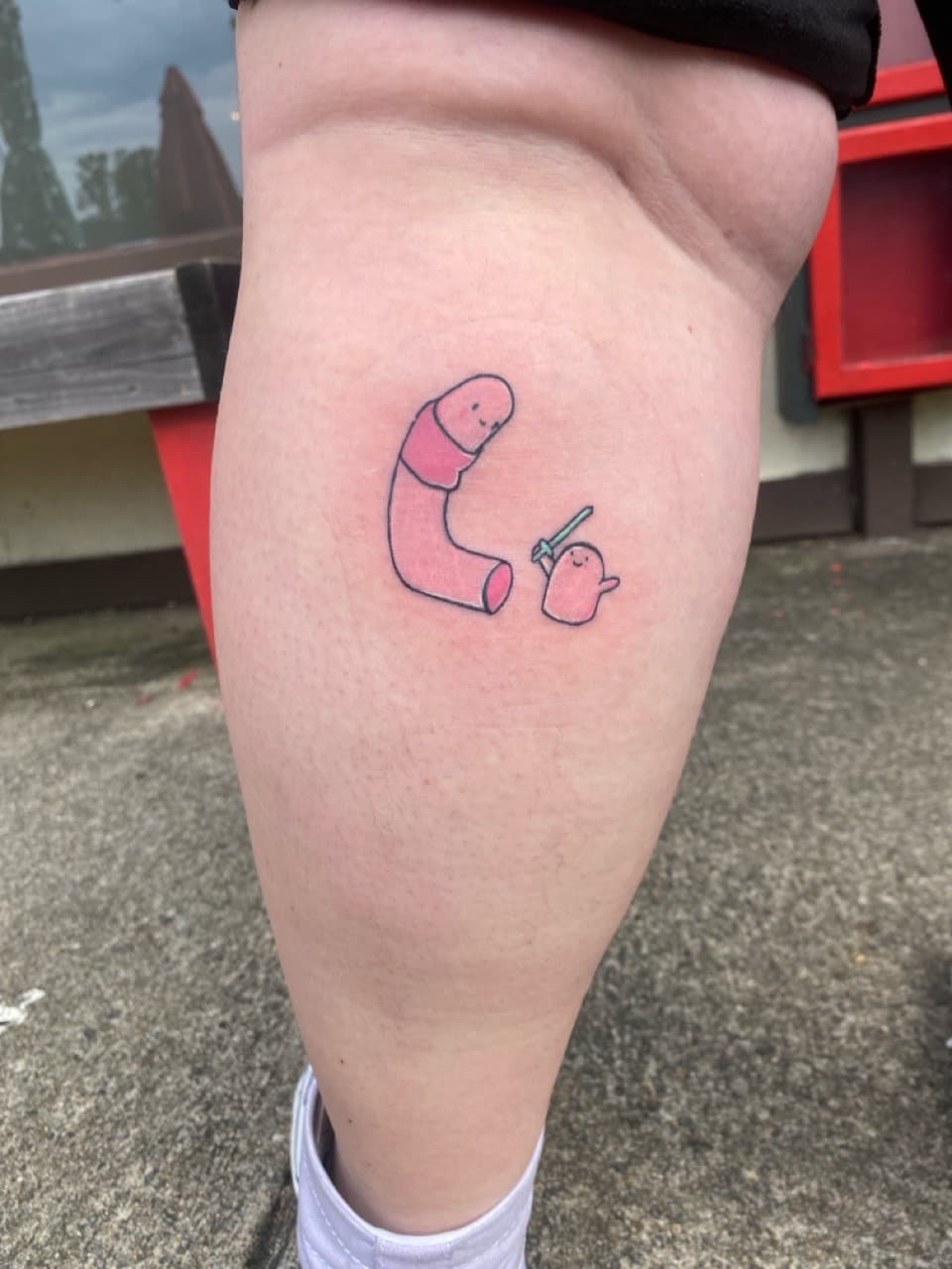 Cartoon + Color characters tattoo on Calf by Zoe_Bates on TattMe