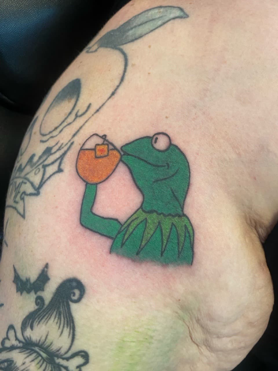 Cartoon + Color kermit tattoo on Upper Arm by Zoe_Bates on TattMe
