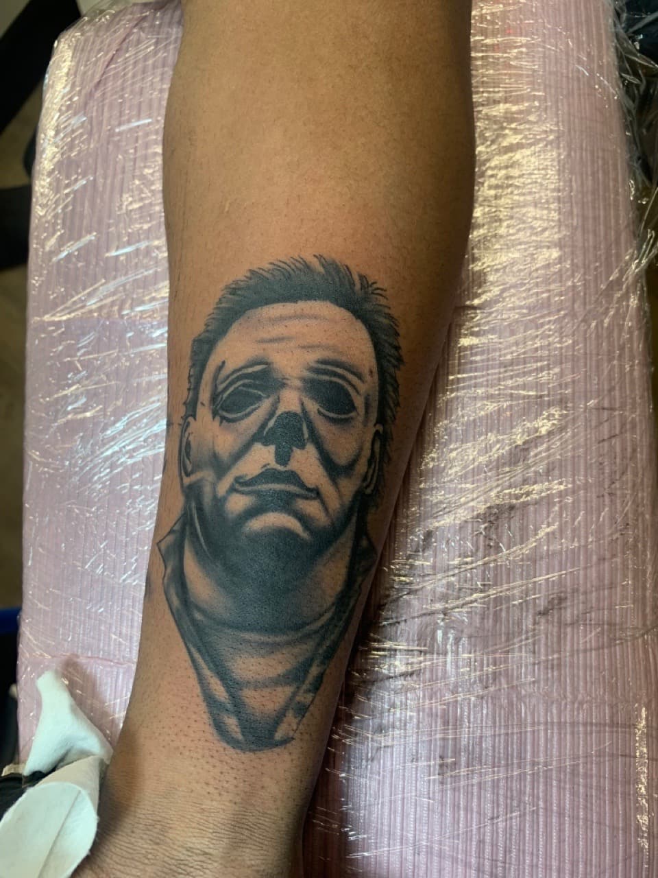Black & Grey + Realism michael myers tattoo on Forearm by Modest_Ink_Ellz on TattMe