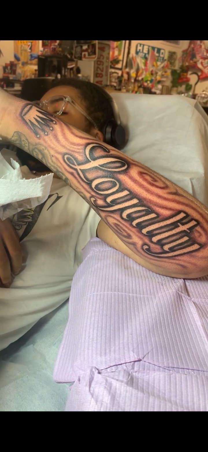 Lettering + Script loyalty tattoo on Forearm by Modest_Ink_Ellz on TattMe