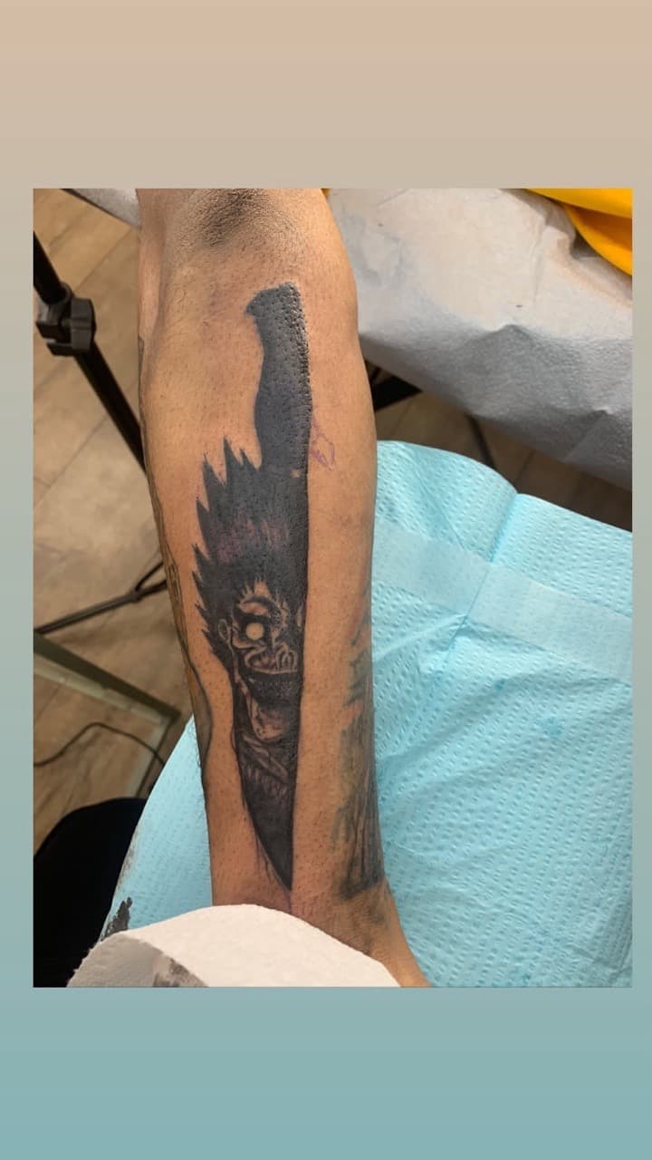 Black & Grey + Anime ryuk tattoo on Calf by Modest_Ink_Ellz on TattMe
