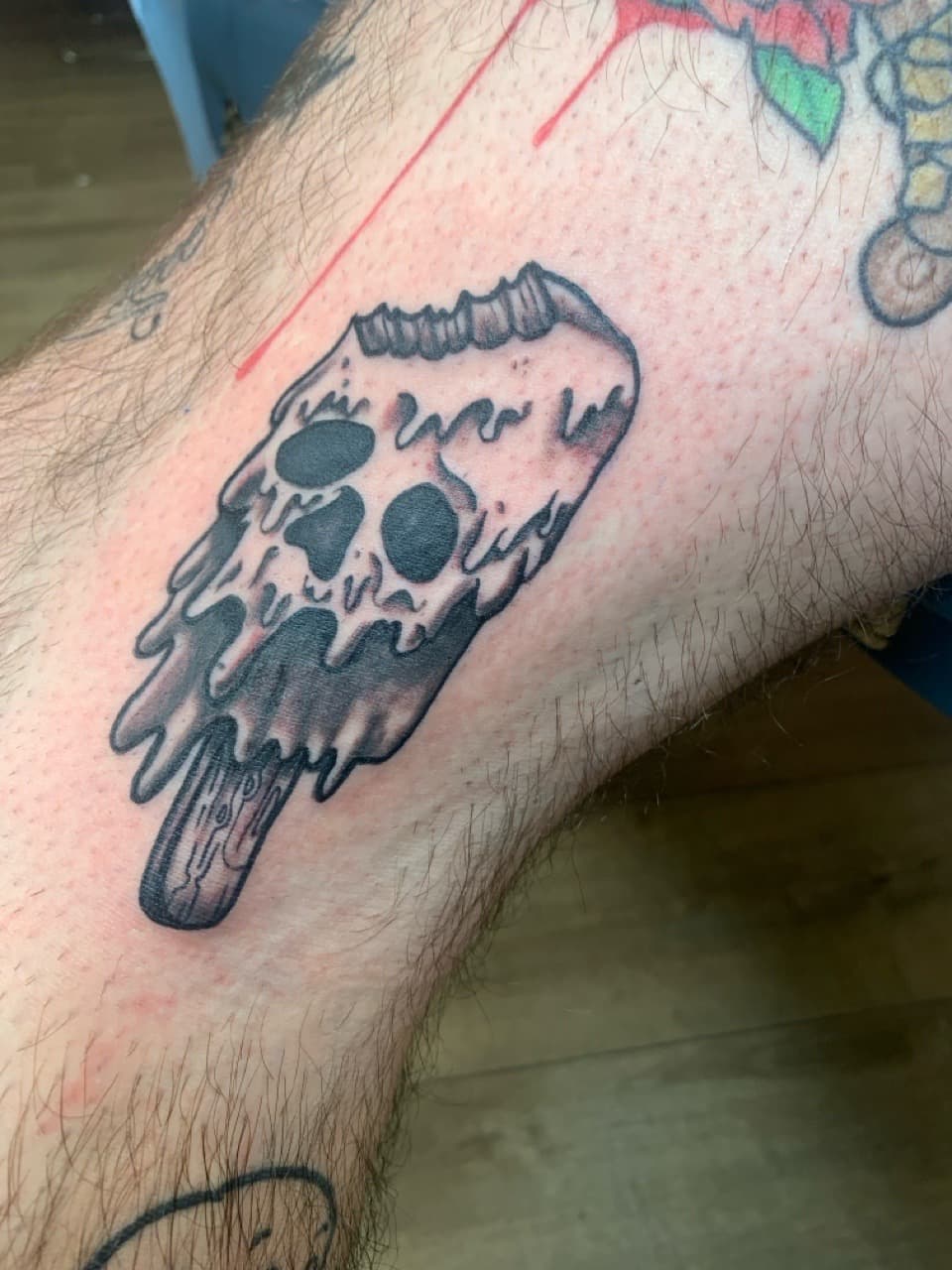 Black & Grey + Illustrative skull tattoo on Calf by Modest_Ink_Ellz on TattMe