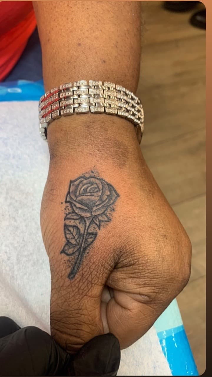 Black & Grey + Floral rose tattoo on Hand by Modest_Ink_Ellz on TattMe
