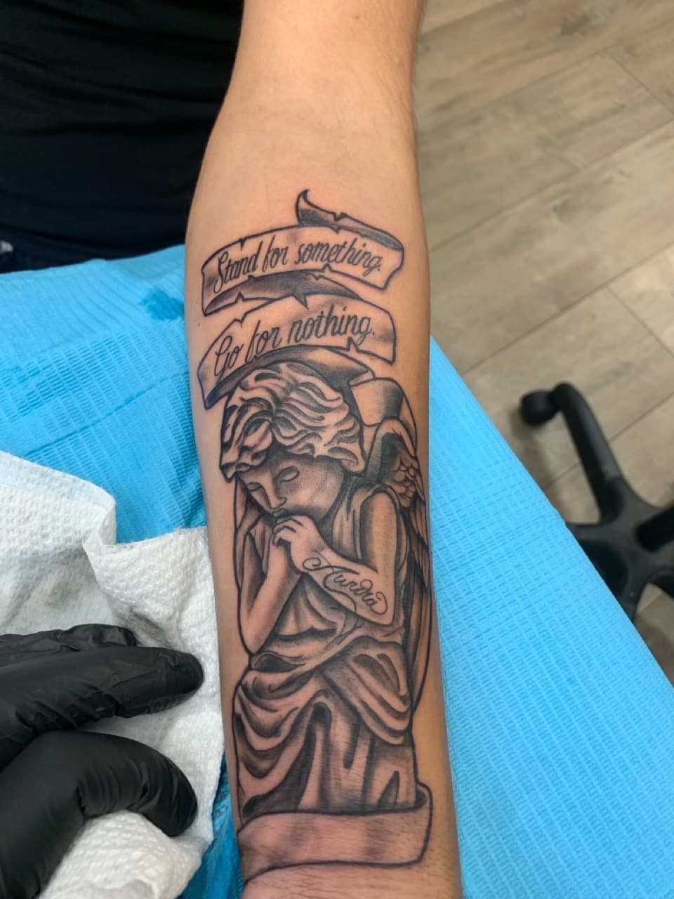 Black & Grey + Realism angel tattoo on Forearm by Modest_Ink_Ellz on TattMe