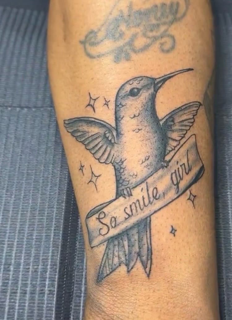 Black & Grey + Illustrative hummingbird tattoo on Forearm by Modest_Ink_Ellz on TattMe