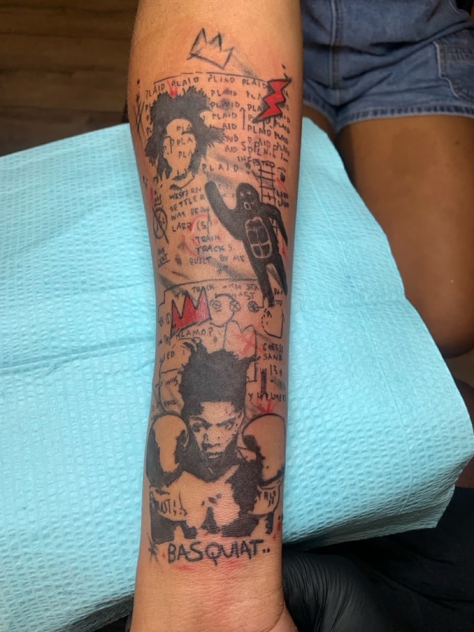 Black-work + Illustrative basquiat tattoo on Forearm by Modest_Ink_Ellz on TattMe