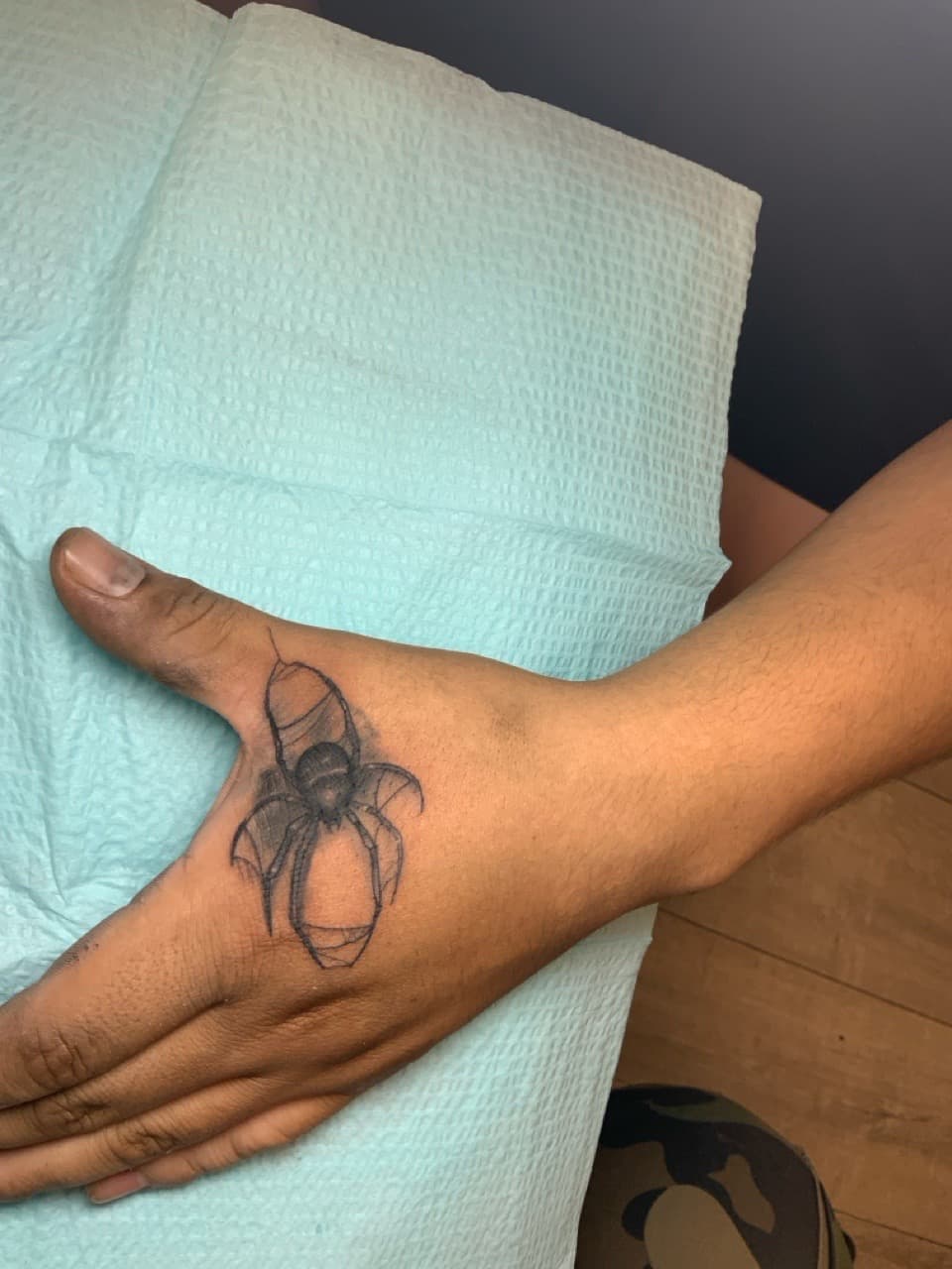 Fine Line + Black-work spider tattoo on Hand by Modest_Ink_Ellz on TattMe