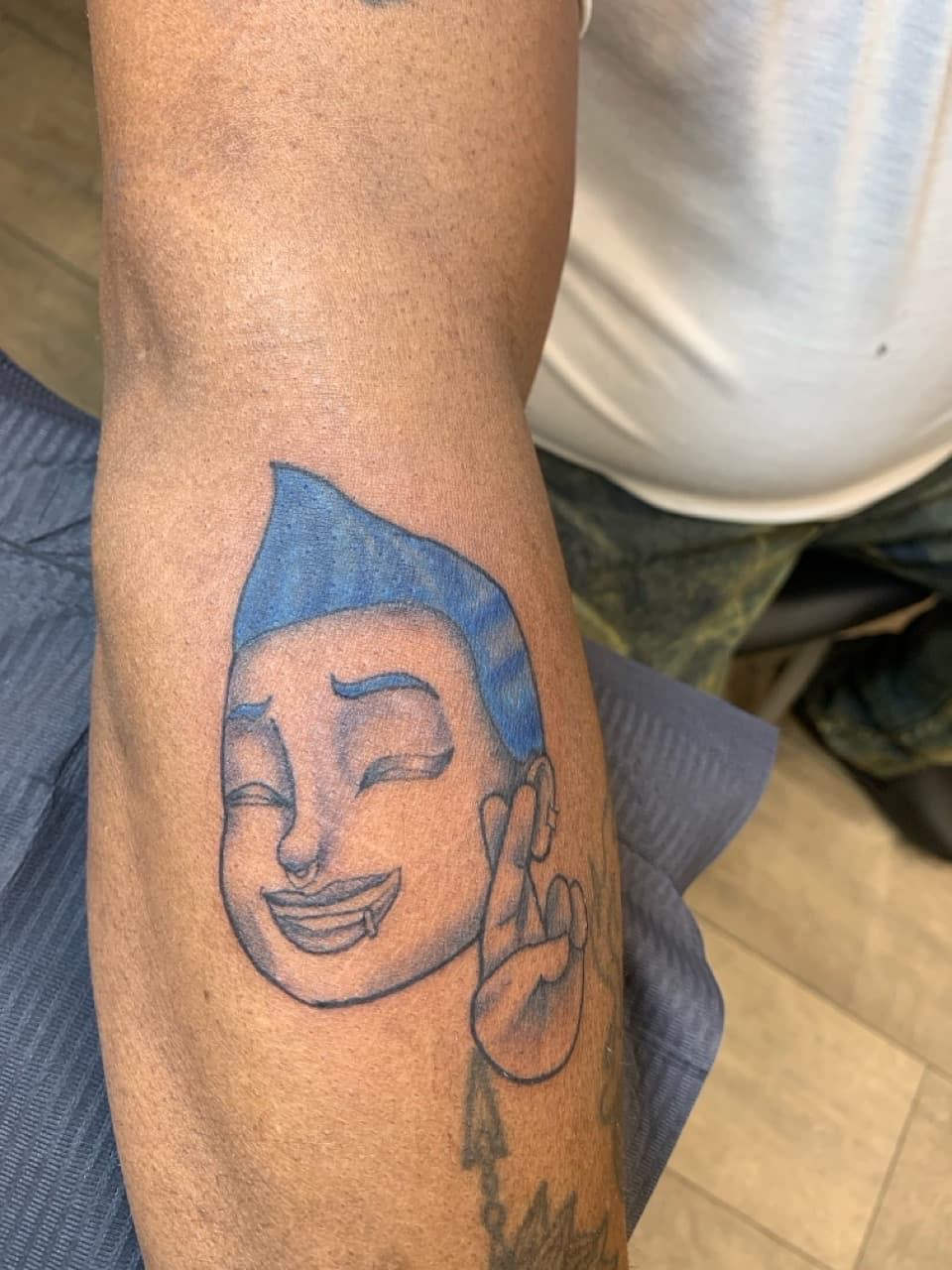 Cartoon + Illustrative face tattoo on Upper Arm by Modest_Ink_Ellz on TattMe